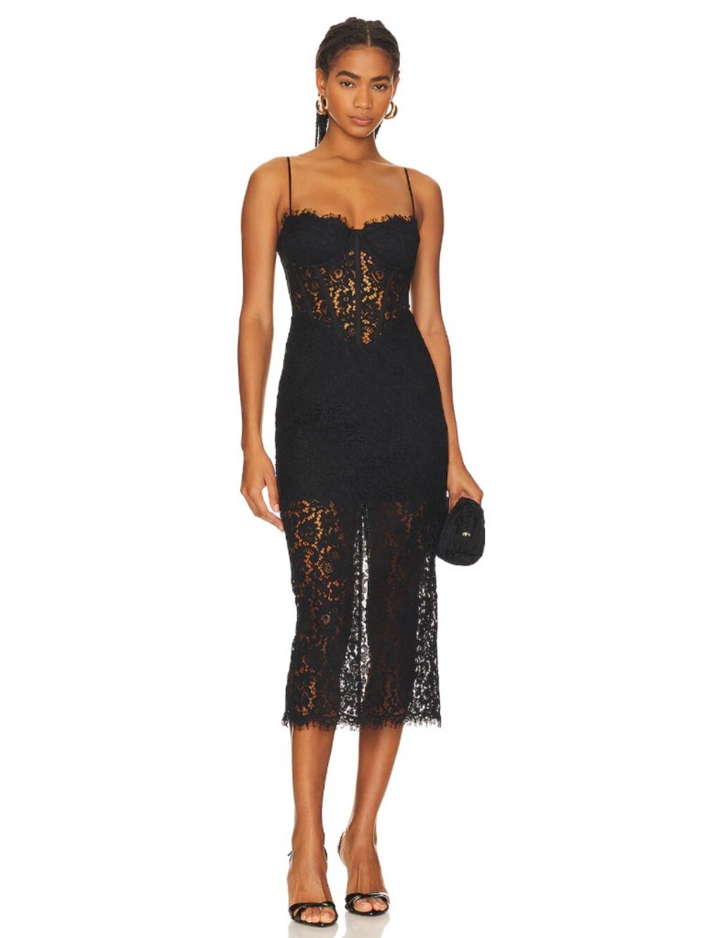 NEW Bardot Olina Corset Midi Dress in Black Lace Bustier 8 / Medium
